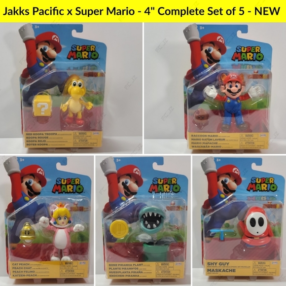 Jakks Pacific x Super Mario - 4" Complete Set (Koopa/Mario/Peach/Plant/Shy) NEW